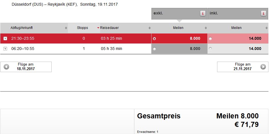 Mit Air Berlin von Düsseldorf nach Reykjavik für 8.000 Topbonusmeilen und 71,79€ (Preis für Economy Oneway)