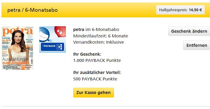 1500 Paybackpunkte (=Miles & More Meilen) für 14,50€ mit dem 6-Monatsabo der petra