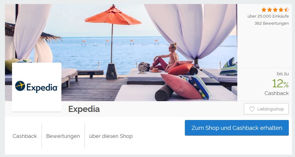 Expedia.de Seite auf Shoop.de