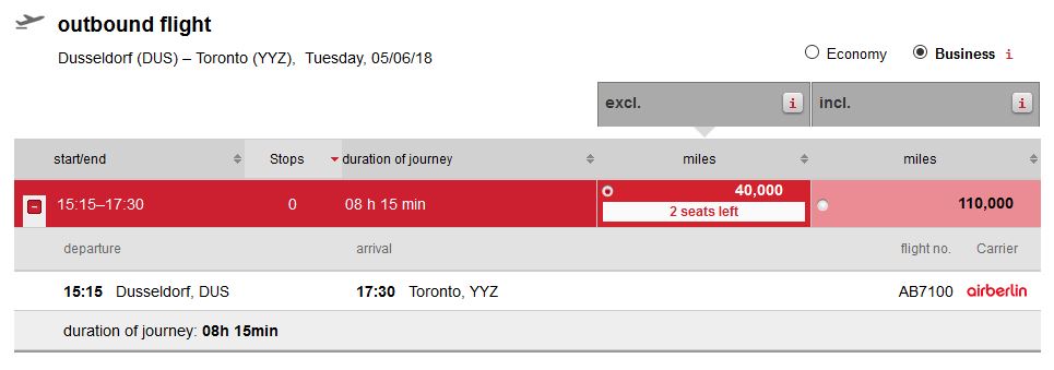 Air Berlin Prämienflug nach Toronto