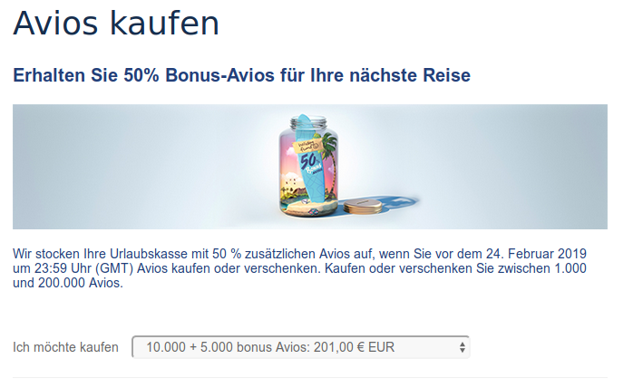 Aktion: Avios mit 50% Bonus kaufen!